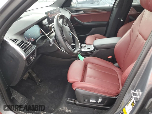 2023 BMW X3 xDrive30i with VIN 5UX53DP04P9S68659, listed as a Copart auction lot 54368385 with 26,650 mi miles and Salvage Title. Bid and sale history available at DreamBid. Image 7.