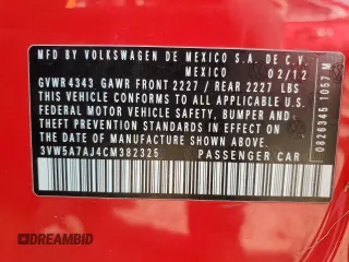 2012 Volkswagen Jetta GLI Autobahn с VIN 3VW5A7AJ4CM382325, выставлен на аукционе Copart как лот 44188565 с пробегом 176 907 миль миль и Списание • Salvage title. История ставок и продаж доступна на DreamBid. Изображение 13.