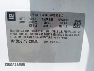 2016 Chevrolet Malibu LS z VIN 1G1ZB5ST1GF210886, wystawiony jako IAAI lot #42557333 z przebiegiem 46 829 mil mil oraz . Historia ofert i sprzedaży dostępna na DreamBid. Obrazek 9.