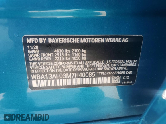 2021 BMW 2 Series M235i xDrive с VIN WBA13AL03M7H40085, выставлен на аукционе Copart как лот 66207935 с пробегом 35 025 миль миль и Списание • Salvage title. История ставок и продаж доступна на DreamBid. Изображение 12.