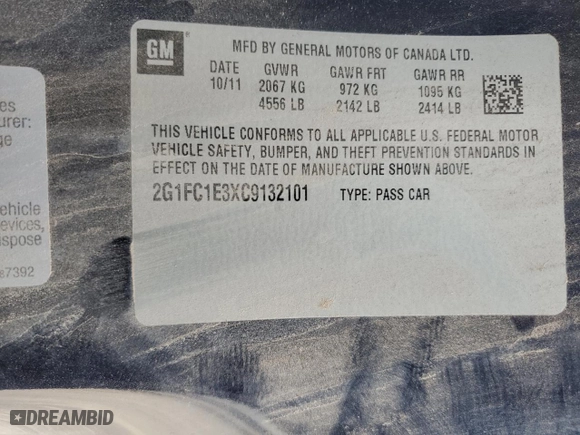 2012 Chevrolet Camaro 2LT with VIN 2G1FC1E3XC9132101, listed as a Copart auction lot 46923515 with 96,717 mi miles and Salvage Title. Bid and sale history available at carsss.com. Image 12.