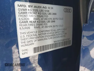 2024 Audi Q3 S line Premium Plus z VIN WA1EECF39R1107267, wystawiony jako IAAI lot #40791219 z przebiegiem 26 658 mil mil oraz . Historia ofert i sprzedaży dostępna na DreamBid. Obrazek 9.