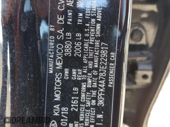 2018 Kia Forte LX with VIN 3KPFK4A78JE229817, listed as a Copart auction lot 49640085 with 125,905 mi miles and Salvage Title. Bid and sale history available at carsss.com. Image 14.