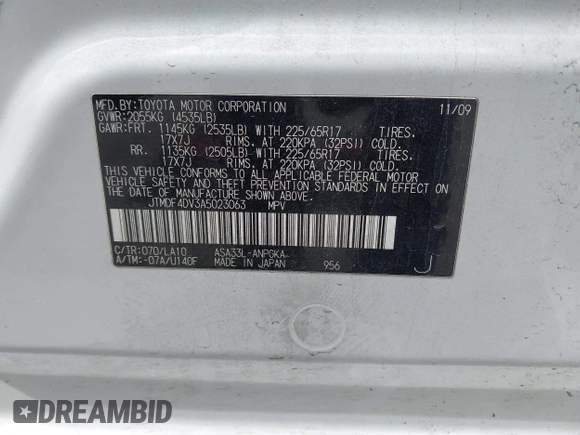 2010 Toyota RAV4 Limited with VIN JTMDF4DV3A5023063, listed as a IAAI auction lot 41983738 with 163,059 mi miles and . Bid and sale history available at DreamBid. Image 9.