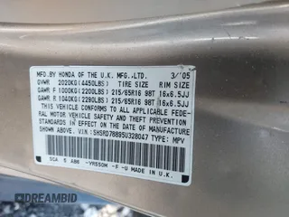2005 Honda CR-V EX with VIN SHSRD78895U328047, listed as a IAAI auction lot 41493071 with 234,589 mi miles. Bid and sale history available at carsss.com. Image 9.