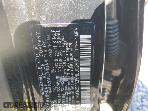2022 Hyundai Kona Limited with VIN KM8K53A39NU908995, listed as a Copart auction lot 47120785 with 26,796 mi miles and Salvage Title. Bid and sale history available at carsss.com. Image 12.