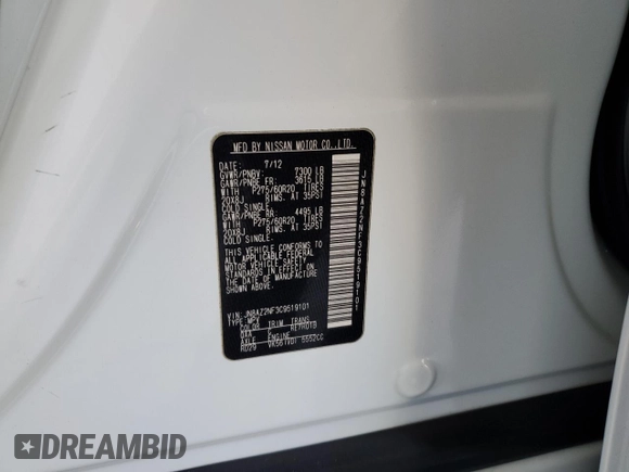 2012 Infiniti QX56 7-passenger with VIN JN8AZ2NF3C9519101, listed as a Copart auction lot 53105715 with 114,204 mi miles and Salvage Title. Bid and sale history available at DreamBid. Image 14.