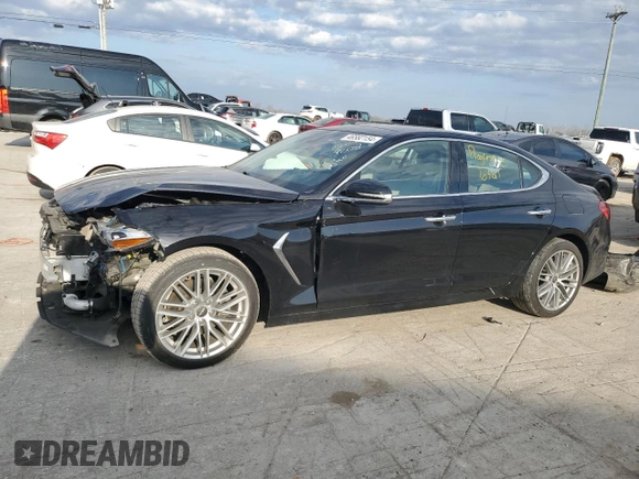 2021 Genesis G70 2.0T with VIN KMTG34LA5MU074208, listed as a Copart auction lot 46582154 with 45,911 mi miles. Bid and sale history available at carsss.com. Image 1.