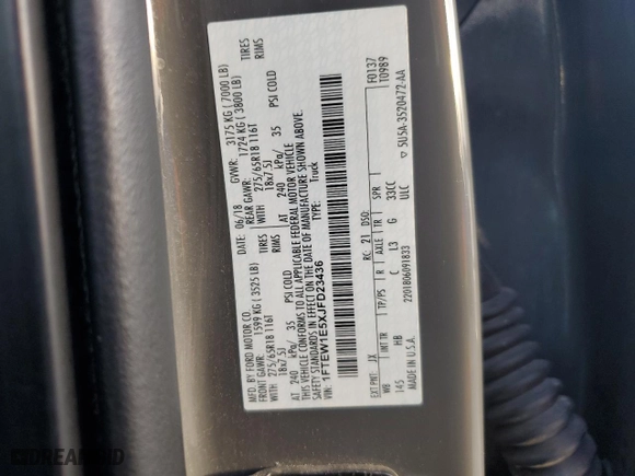 2018 Ford F-150 XL with VIN 1FTEW1E5XJFD23436, listed as a Copart auction lot 74811654 with 0 mi miles and Non Repairable. Bid and sale history available at carsss.com. Image 13.