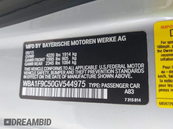 2016 BMW 2 Series 228i with VIN WBA1F9C50GV544975, listed as a IAAI auction lot 42426019 with 82,719 mi miles and . Bid and sale history available at DreamBid. Image 9.