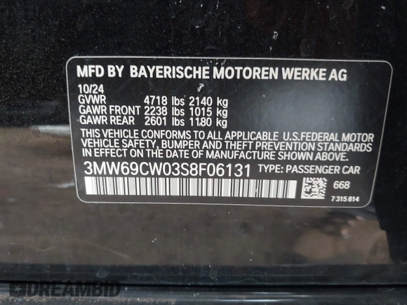 2025 BMW 3 Series 330i with VIN 3MW69CW03S8F06131, listed as a IAAI auction lot 42772628 with 16,765 mi miles and . Bid and sale history available at DreamBid. Image 9.