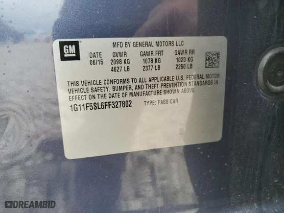 2015 Chevrolet Malibu LTZ with VIN 1G11F5SL6FF327802, listed as a Copart auction lot 45811015 with 72,758 mi miles and Salvage Title. Bid and sale history available at carsss.com. Image 14.