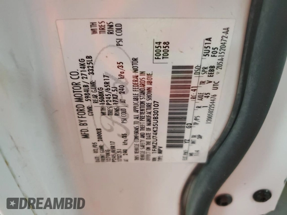 2005 Ford Explorer Eddie Bauer с VIN 1FMZU74K35UB30107, выставлен на аукционе Copart как лот 49332015 с пробегом 172 395 миль миль и Чистый • Clean title. История ставок и продаж доступна на DreamBid. Изображение 13.