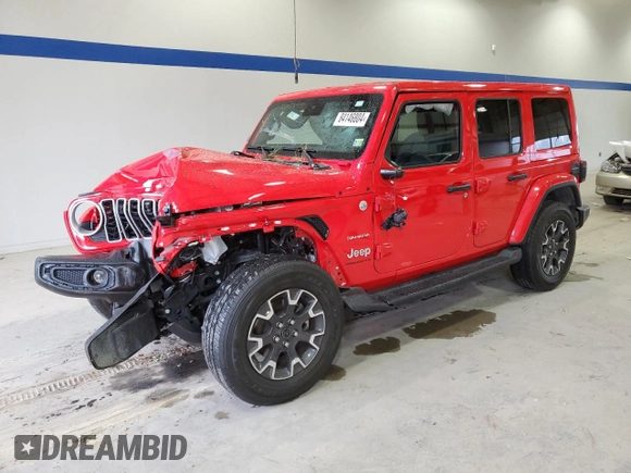 2024 Jeep Wrangler Sahara z VIN 1C4PJXEG8RW246069, wystawiony jako Copart lot #84146804 z przebiegiem 6 419 mil mil oraz Szkoda całkowita • Salvage title. Historia ofert i sprzedaży dostępna na DreamBid. Obrazek 1.