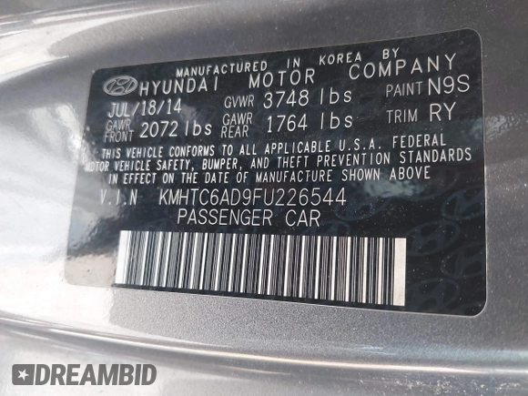 2015 Hyundai Veloster z VIN KMHTC6AD9FU226544, wystawiony jako IAAI lot #42539111 z przebiegiem 121 631 mil mil oraz . Historia ofert i sprzedaży dostępna na DreamBid. Obrazek 9.