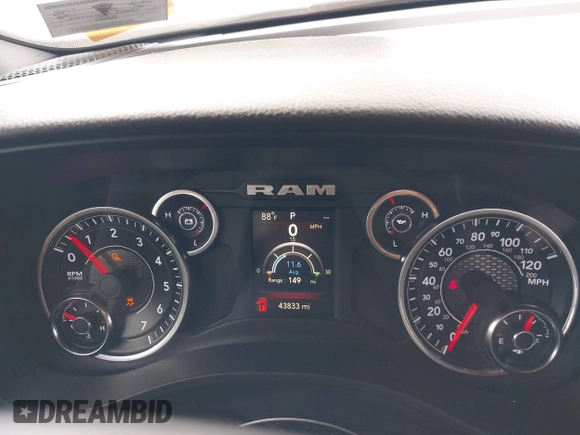 2020 Ram 1500 Big Horn with VIN 1C6SRFFT4LN381627, listed as a IAAI auction lot 42264437 with 43,833 mi miles and . Bid and sale history available at DreamBid. Image 7.