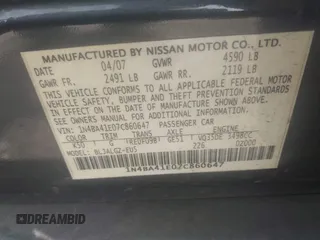 2007 Nissan Maxima SL with VIN 1N4BA41E07C860647, listed as a IAAI auction lot 42098261 with 135,291 mi miles and . Bid and sale history available at DreamBid. Image 9.