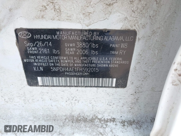 2015 Hyundai Elantra SE with VIN 5NPDH4AE1FH592015, listed as a IAAI auction lot 42769416 with 153,526 mi miles and . Bid and sale history available at DreamBid. Image 9.