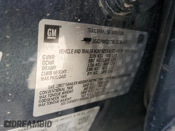 2020 Chevrolet Silverado 1500 LT with VIN 3GCPWCET9LG195453, listed as a Copart auction lot 43793135 with 149,551 mi miles and Clean Title. Bid and sale history available at DreamBid. Image 12.