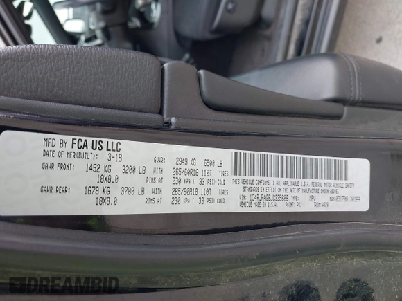 2018 Jeep Grand Cherokee Laredo E with VIN 1C4RJFAG6JC335606, listed as a IAAI auction lot 42280666 with 113,438 mi miles and . Bid and sale history available at DreamBid. Image 9.