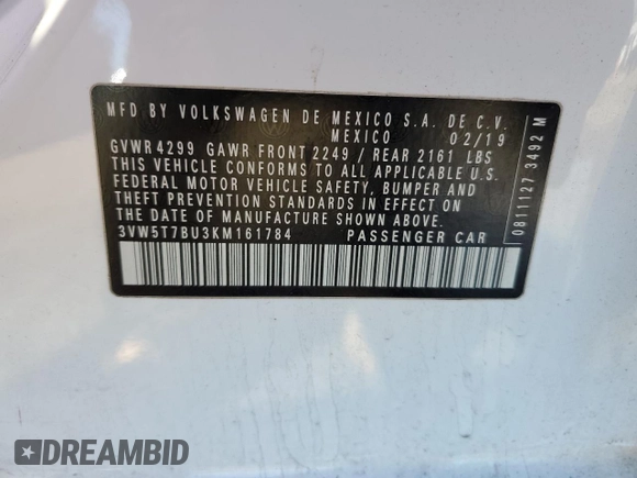 2019 Volkswagen Jetta GLI S with VIN 3VW5T7BU3KM161784, listed as a Copart auction lot 50157705 with 77,370 mi miles and Salvage Title. Bid and sale history available at DreamBid. Image 12.