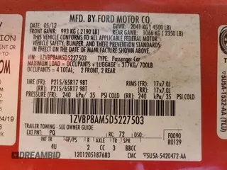 2013 Ford Mustang V6 with VIN 1ZVBP8AM5D5227503, listed as a Copart auction lot 61601645 with 155,178 mi miles and Salvage title. Bid and sale history available at DreamBid. Image 12.