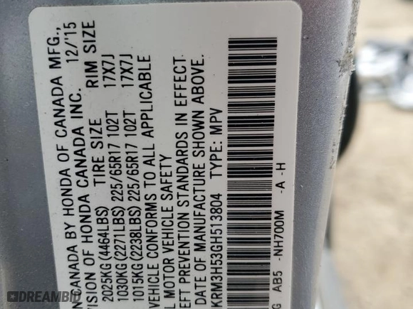 2016 Honda CR-V EX with VIN 2HKRM3H53GH513804, listed as a Copart auction lot 42974485 with 76,569 mi miles and Salvage Title. Bid and sale history available at carsss.com. Image 13.