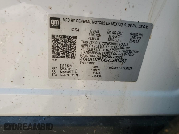 2024 GMC Terrain SLT z VIN 3GKALVEG6RL261457, wystawiony jako Copart lot #62689615 z przebiegiem 36 594 mil mil oraz Nie do naprawy • Non repairable. Historia ofert i sprzedaży dostępna na DreamBid. Obrazek 14.