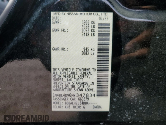 2023 Nissan Altima 2.5 SV with VIN 1N4BL4DV6PN347834, listed as a Copart auction lot 45138235 with 42,148 mi miles and Clean Title. Bid and sale history available at carsss.com. Image 13.