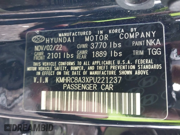 2023 Hyundai Venue Limited with VIN KMHRC8A3XPU221237, listed as a IAAI auction lot 40729937 with 86,154 mi miles and . Bid and sale history available at DreamBid. Image 9.