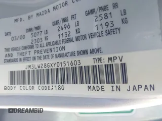 2000 Mazda MPV DX с VIN JM3LW28GXY0151603, выставлен на аукционе IAAI как лот 42236699 с пробегом 110 407 миль миль и . История ставок и продаж доступна на DreamBid. Изображение 9.