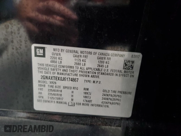 2018 Chevrolet Equinox LT with VIN 2GNAXTEX0J6174867, listed as a Copart auction lot 51351475 with 131,556 mi miles and Salvage Title. Bid and sale history available at carsss.com. Image 13.