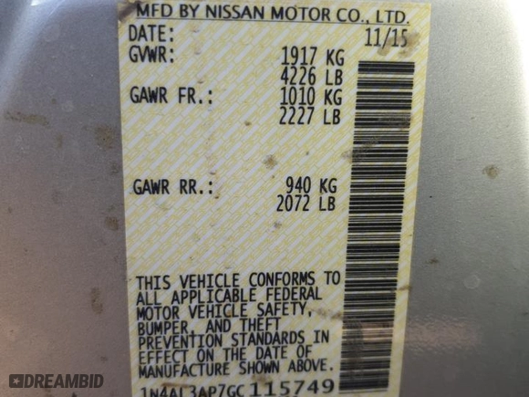 2016 Nissan Altima 2.5 SV with VIN 1N4AL3AP7GC115749, listed as a Copart auction lot 88474075 with 86,391 mi miles and Salvage Title. Bid and sale history available at carsss.com. Image 12.