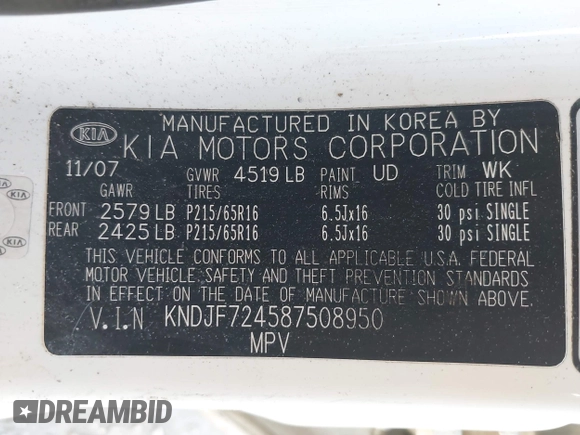 2008 Kia Sportage LX with VIN KNDJF724587508950, listed as a IAAI auction lot 42079499 with 141,516 mi miles. Bid and sale history available at carsss.com. Image 9.
