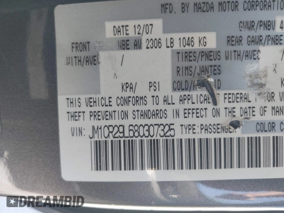 2008 Mazda 5 Grand Touring z VIN JM1CR29L680307325, wystawiony jako IAAI lot #42267347 z przebiegiem 151 415 mil mil oraz . Historia ofert i sprzedaży dostępna na DreamBid. Obrazek 9.
