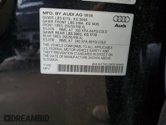 2009 Audi Q7 z VIN WA1AY74L29D016968, wystawiony jako Copart lot #48073975 z przebiegiem 191 194 mil mil oraz Szkoda całkowita • Salvage title. Historia ofert i sprzedaży dostępna na DreamBid. Obrazek 13.