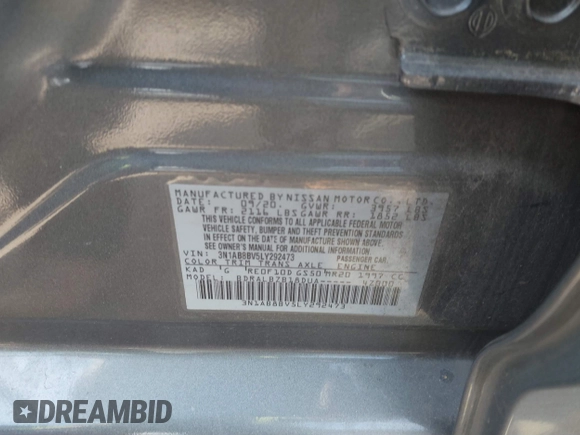 2020 Nissan Sentra S with VIN 3N1AB8BV5LY292473, listed as a IAAI auction lot 41666050 with 132,026 mi miles. Bid and sale history available at carsss.com. Image 9.