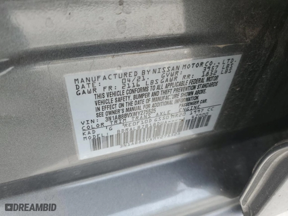 2021 Nissan Sentra S with VIN 3N1AB8BVXMY275525, listed as a Copart auction lot 48936195 with 55,368 mi miles and Salvage Title. Bid and sale history available at carsss.com. Image 12.