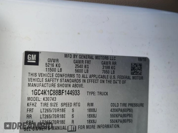 2011 Chevrolet Silverado 3500HD DRW LTZ with VIN 1GC4K1C88BF144933, listed as a Copart auction lot 88691155 with 161,816 mi miles and Salvage Title. Bid and sale history available at carsss.com. Image 12.