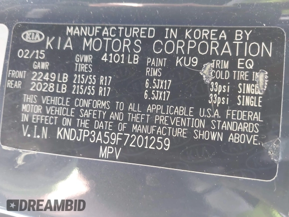 2015 Kia Soul + with VIN KNDJP3A59F7201259, listed as a IAAI auction lot 42029984 with 70,559 mi miles. Bid and sale history available at carsss.com. Image 9.