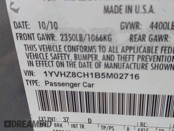 2011 Mazda 6 i Grand Touring with VIN 1YVHZ8CH1B5M02716, listed as a IAAI auction lot 42325490 with 162,111 mi miles and . Bid and sale history available at DreamBid. Image 9.