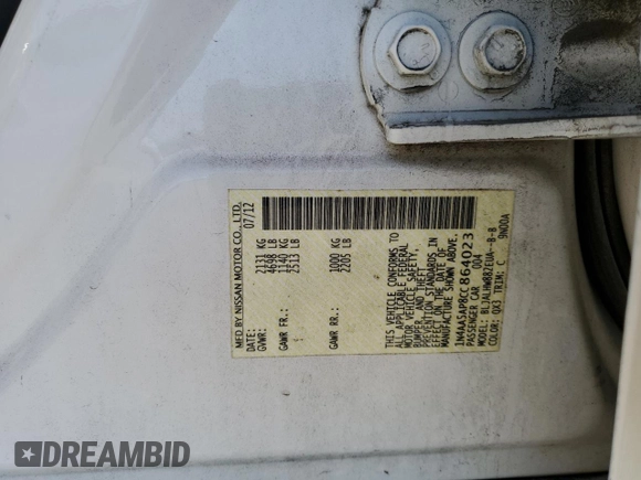 2012 Nissan Maxima SV with VIN 1N4AA5AP8CC864023, listed as a Copart auction lot 49974385 with 266,031 mi miles and Salvage title. Bid and sale history available at DreamBid. Image 12.