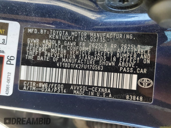 2015 Toyota Camry LE with VIN 4T1BD1FK2FU170563, listed as a Copart auction lot 52978085 with 239,594 mi miles and Salvage Title. Bid and sale history available at DreamBid. Image 12.