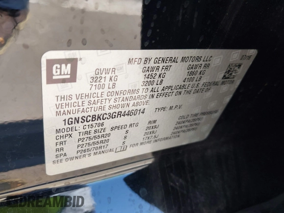 2016 Chevrolet Tahoe LT with VIN 1GNSCBKC3GR446014, listed as a IAAI auction lot 42248329 with 122,306 mi miles and . Bid and sale history available at DreamBid. Image 9.