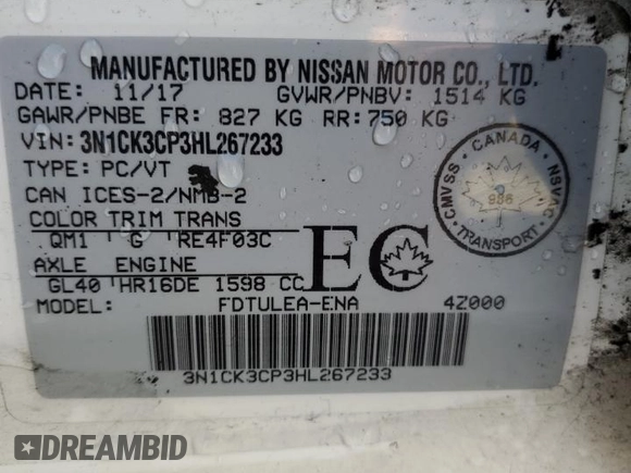 2017 Nissan Micra S z VIN 3N1CK3CP3HL267233, wystawiony jako Copart lot #61637512 z przebiegiem 27 243 mil mil oraz Szkoda całkowita • Salvage title. Historia ofert i sprzedaży dostępna na DreamBid. Obrazek 10.