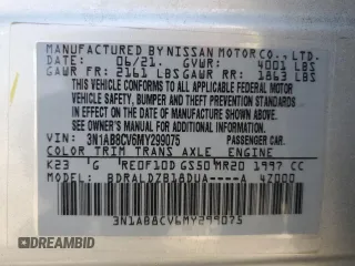2021 Nissan Sentra SV with VIN 3N1AB8CV6MY299075, listed as a Copart auction lot 50176035 with 68,182 mi miles and Salvage Title. Bid and sale history available at DreamBid. Image 14.