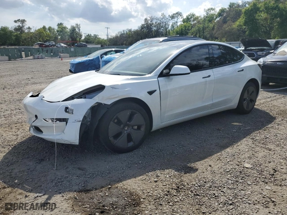 2023 Tesla Model 3 with VIN 5YJ3E1EA6PF396808, listed as a Copart auction lot 50606185 with 27,838 mi miles and Salvage Title. Bid and sale history available at carsss.com. Image 1.