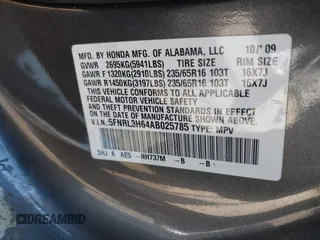 2010 Honda Odyssey EX-L with VIN 5FNRL3H64AB025785, listed as a IAAI auction lot 41889078 with 199,714 mi miles. Bid and sale history available at carsss.com. Image 9.