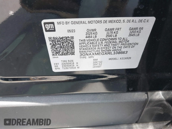 2024 Chevrolet Equinox RS with VIN 3GNAXMEGXRL108663, listed as a IAAI auction lot 42508860 with 15,675 mi miles and . Bid and sale history available at DreamBid. Image 9.