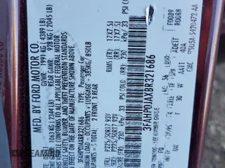 2011 Ford Fusion SEL with VIN 3FAHP0JAXBR321686, listed as a Copart auction lot 42243145 with 240,675 mi miles and Salvage Title. Bid and sale history available at DreamBid. Image 14.